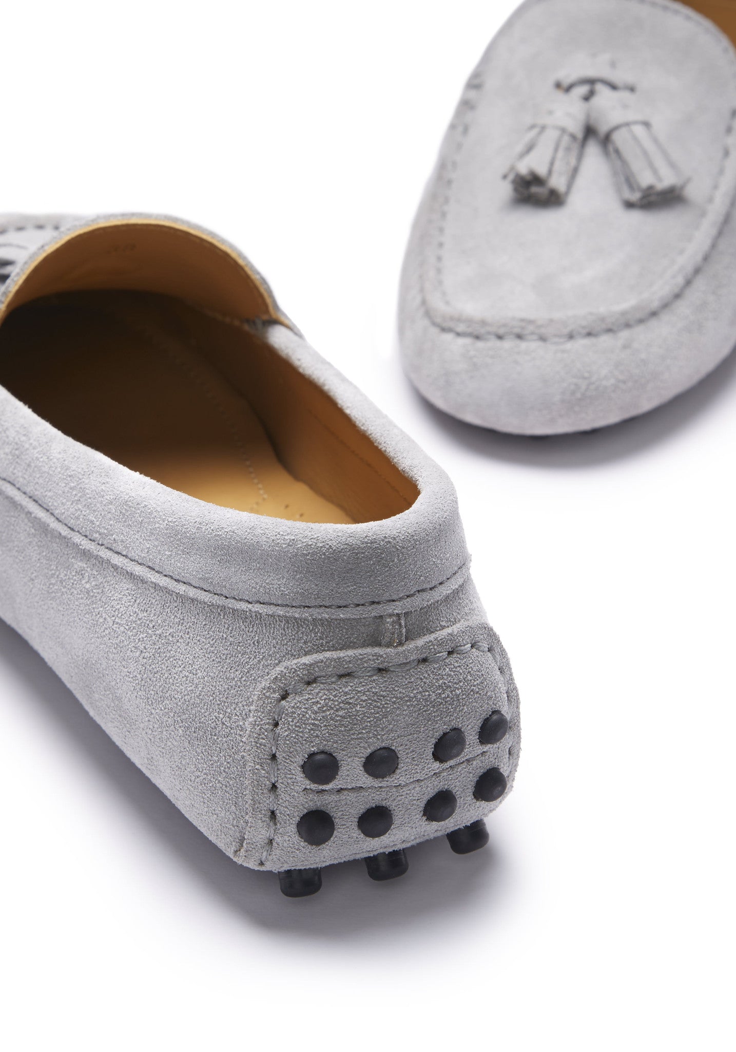 Damen-Driving-Loafer mit Quasten, taubengraues Veloursleder