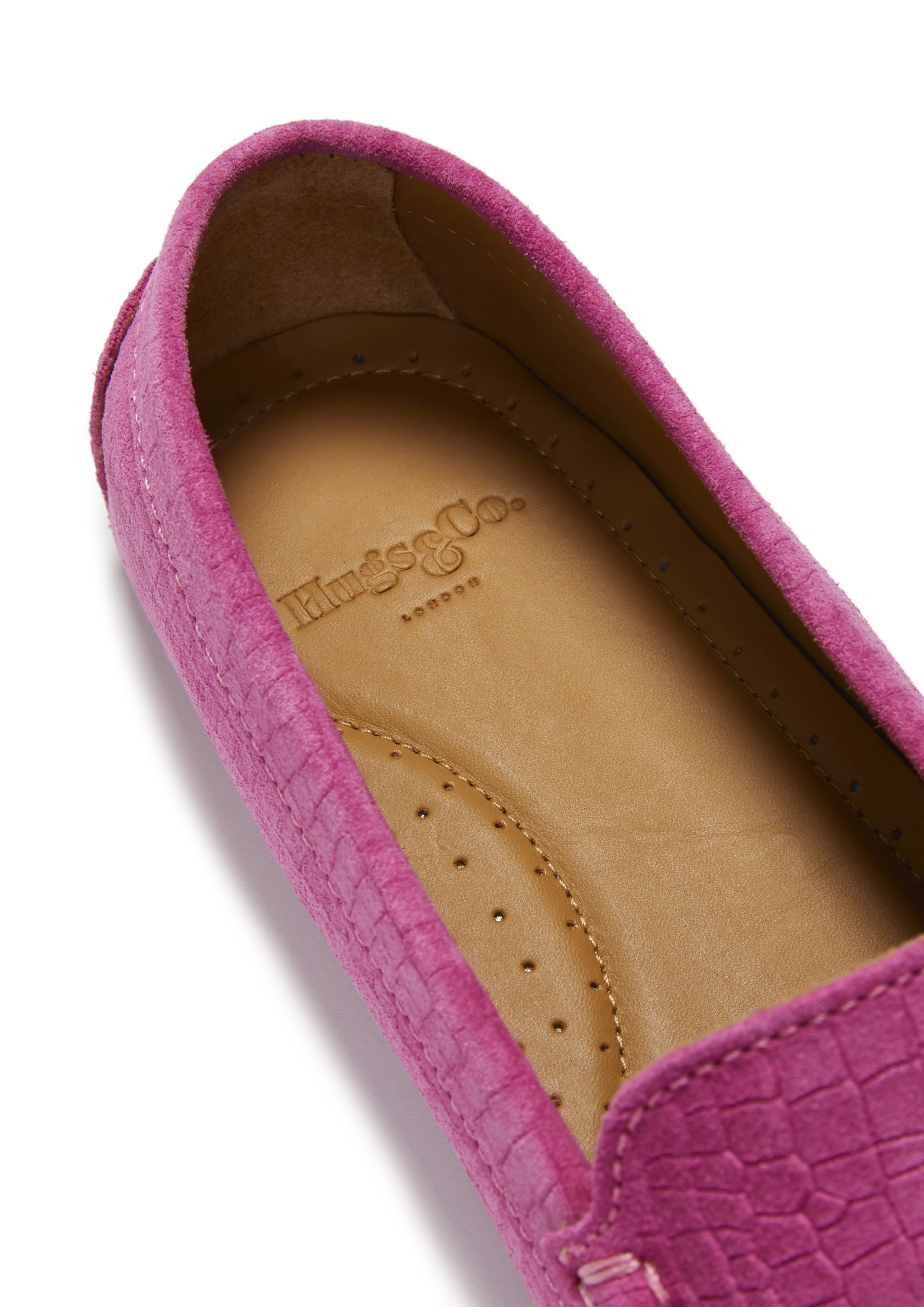Damen-Mokassins mit Quasten, pinkfarbenes, geprägtes Veloursleder