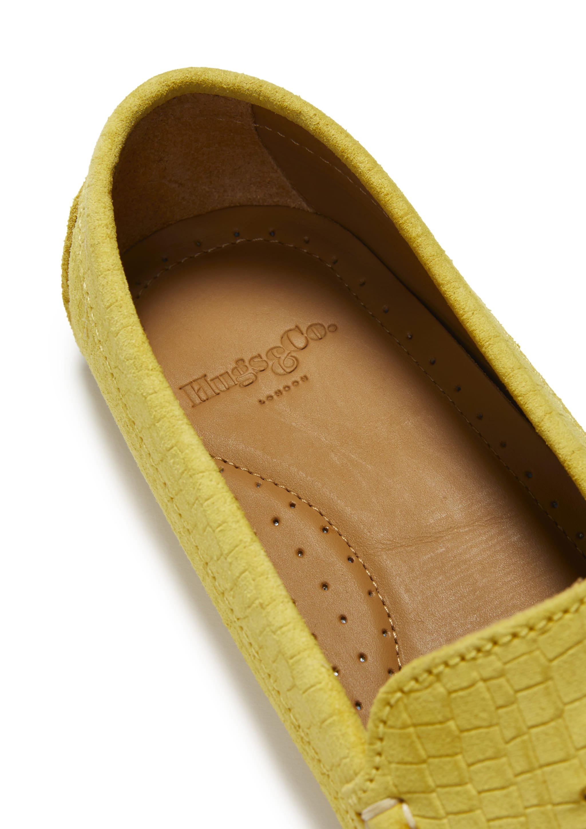 Damen-Slipper mit Quasten, gelbes geprägtes Veloursleder
