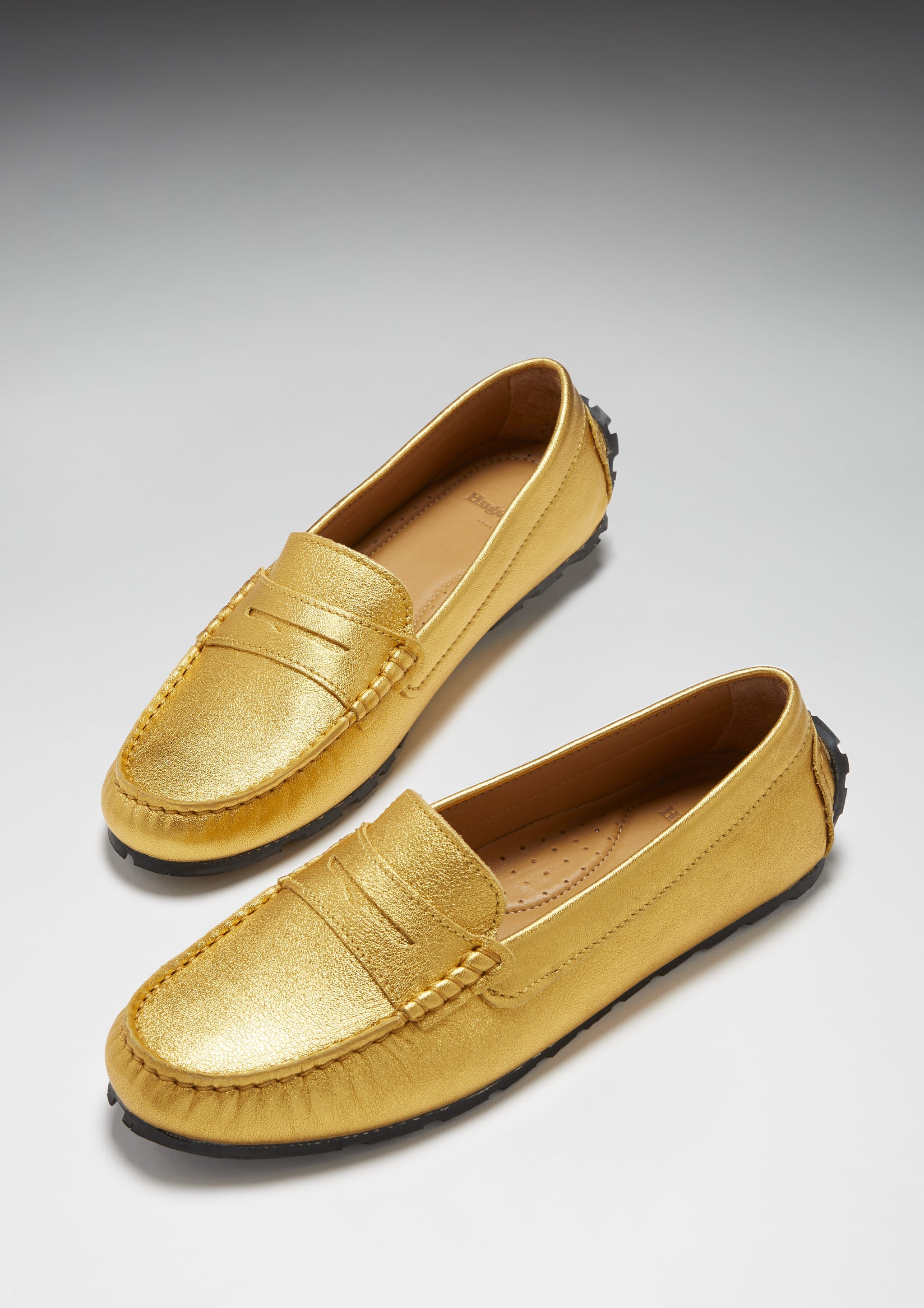 Damen Penny Loafers mit Profilsohle, gelbgoldenes Leder