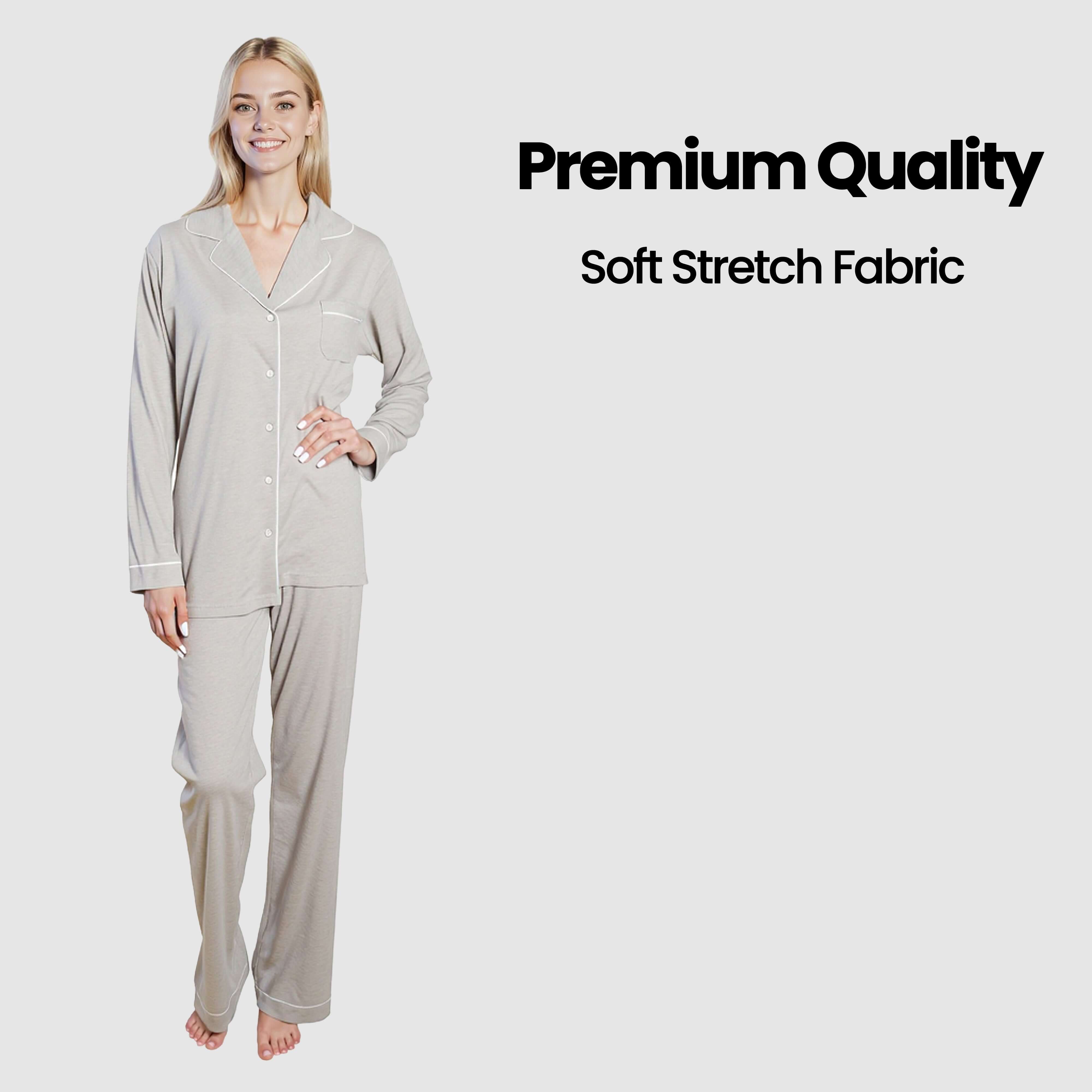 Daisy Dreamer Damen Schlafanzug Grau Weich Longsleeve Knopfleiste Oberteil und Hose Zweiteilige Nachtwäsche mit lockerer Passform