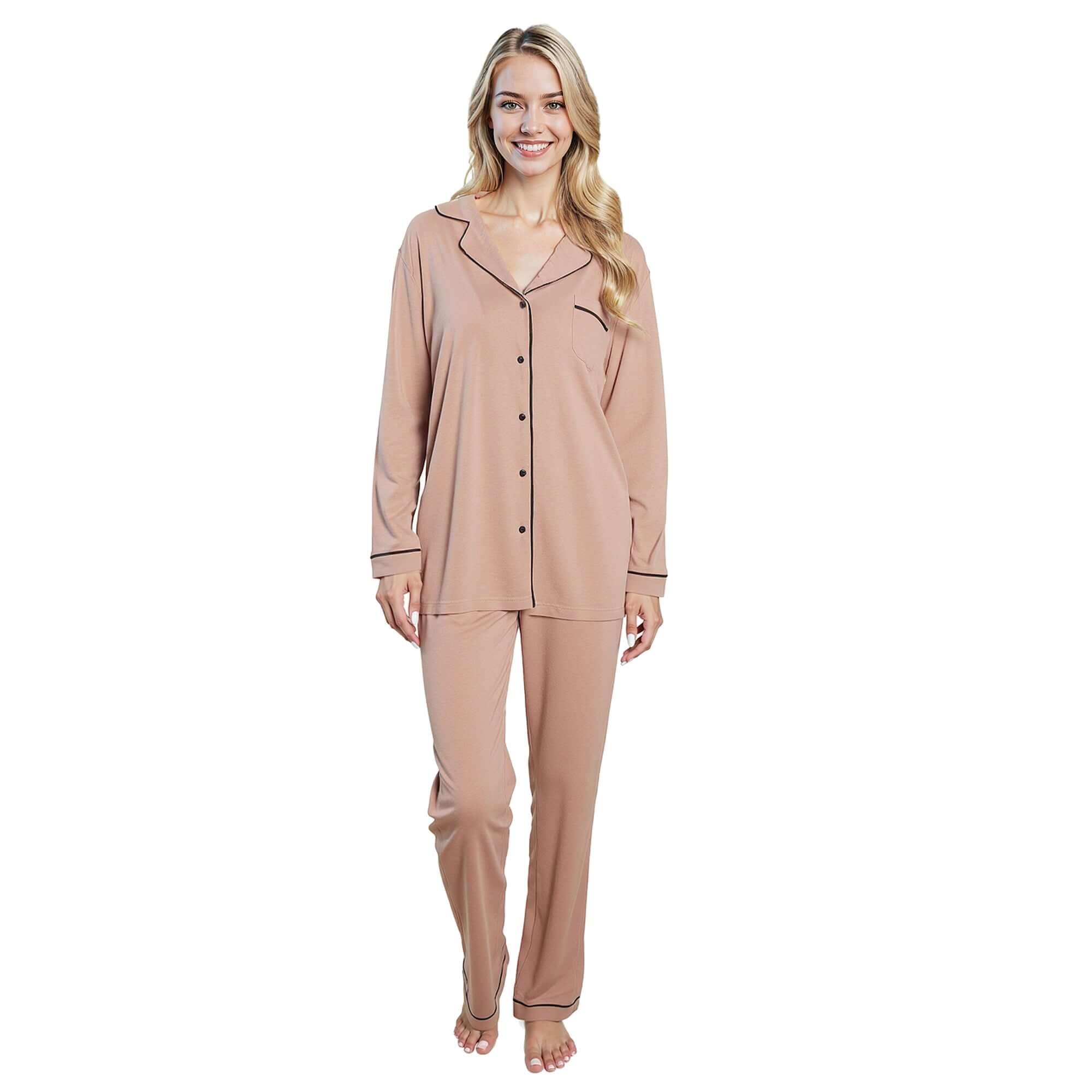 Daisy Dreamer Damen Pyjama-Set, Natur, Weicher Stoff, Langärmeliges Oberteil und Hose, Zweiteilige Nachtwäsche für angenehmen Schlaf