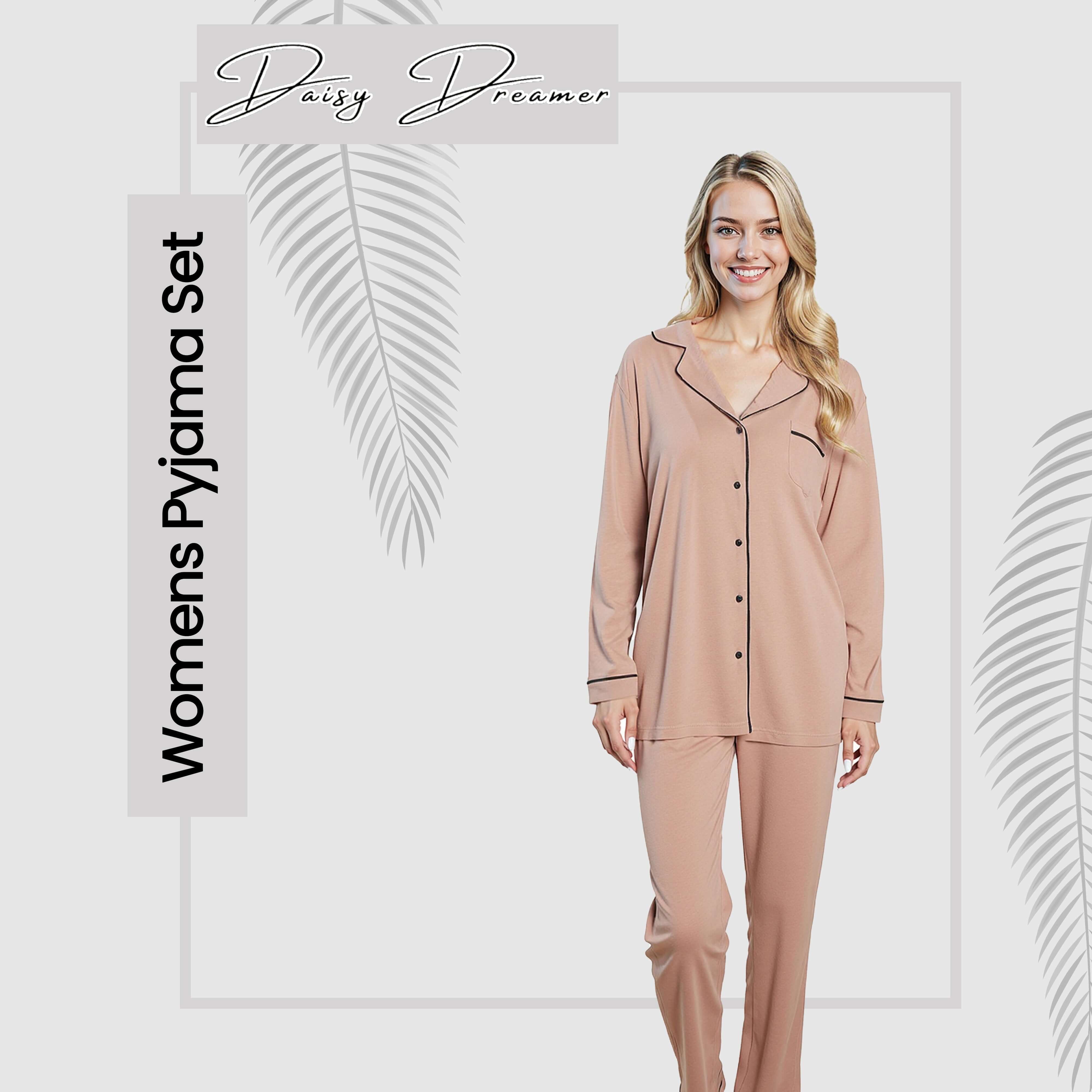 Daisy Dreamer Damen Pyjama-Set, Natur, Weicher Stoff, Langärmeliges Oberteil und Hose, Zweiteilige Nachtwäsche für angenehmen Schlaf