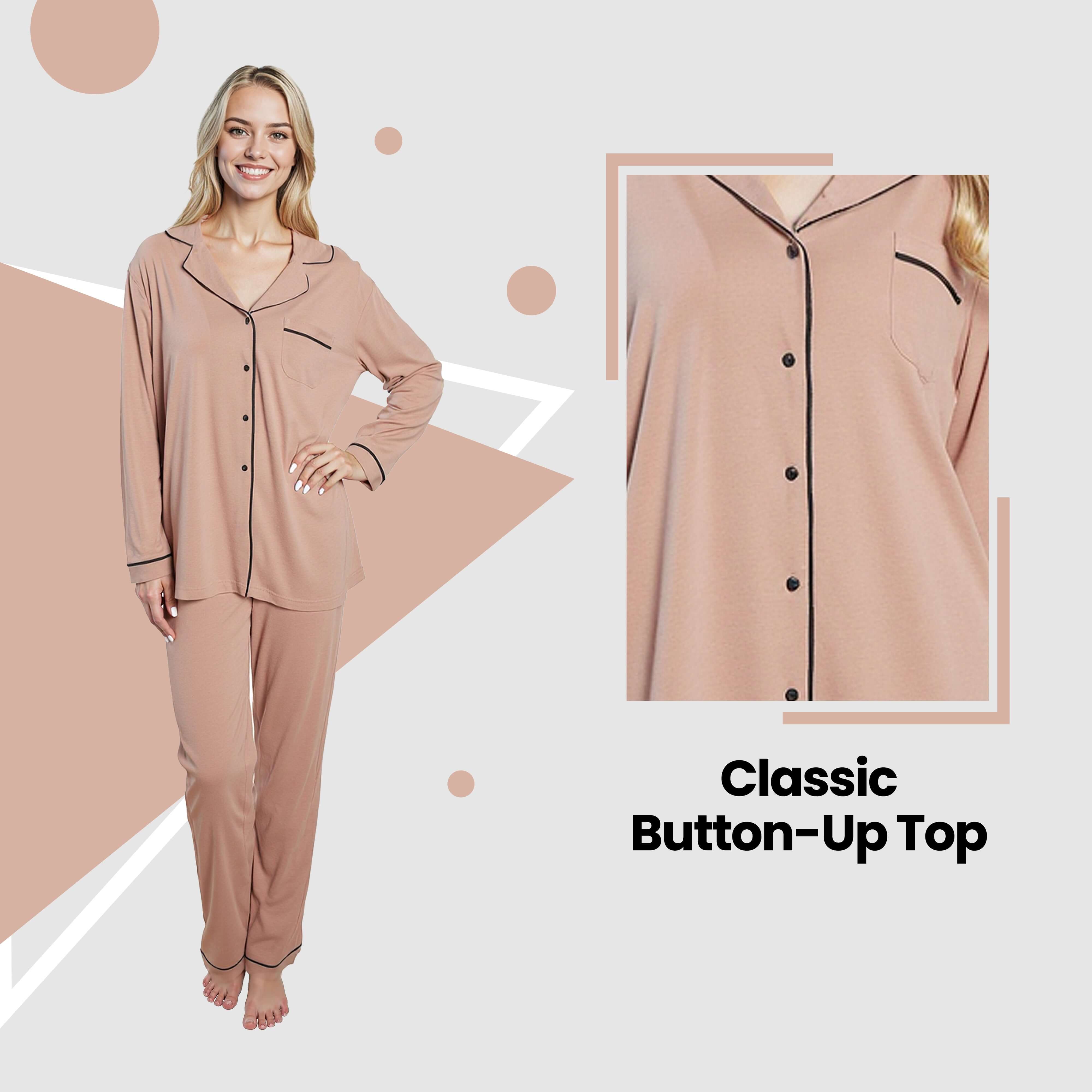 Daisy Dreamer Damen Pyjama-Set, Natur, Weicher Stoff, Langärmeliges Oberteil und Hose, Zweiteilige Nachtwäsche für angenehmen Schlaf