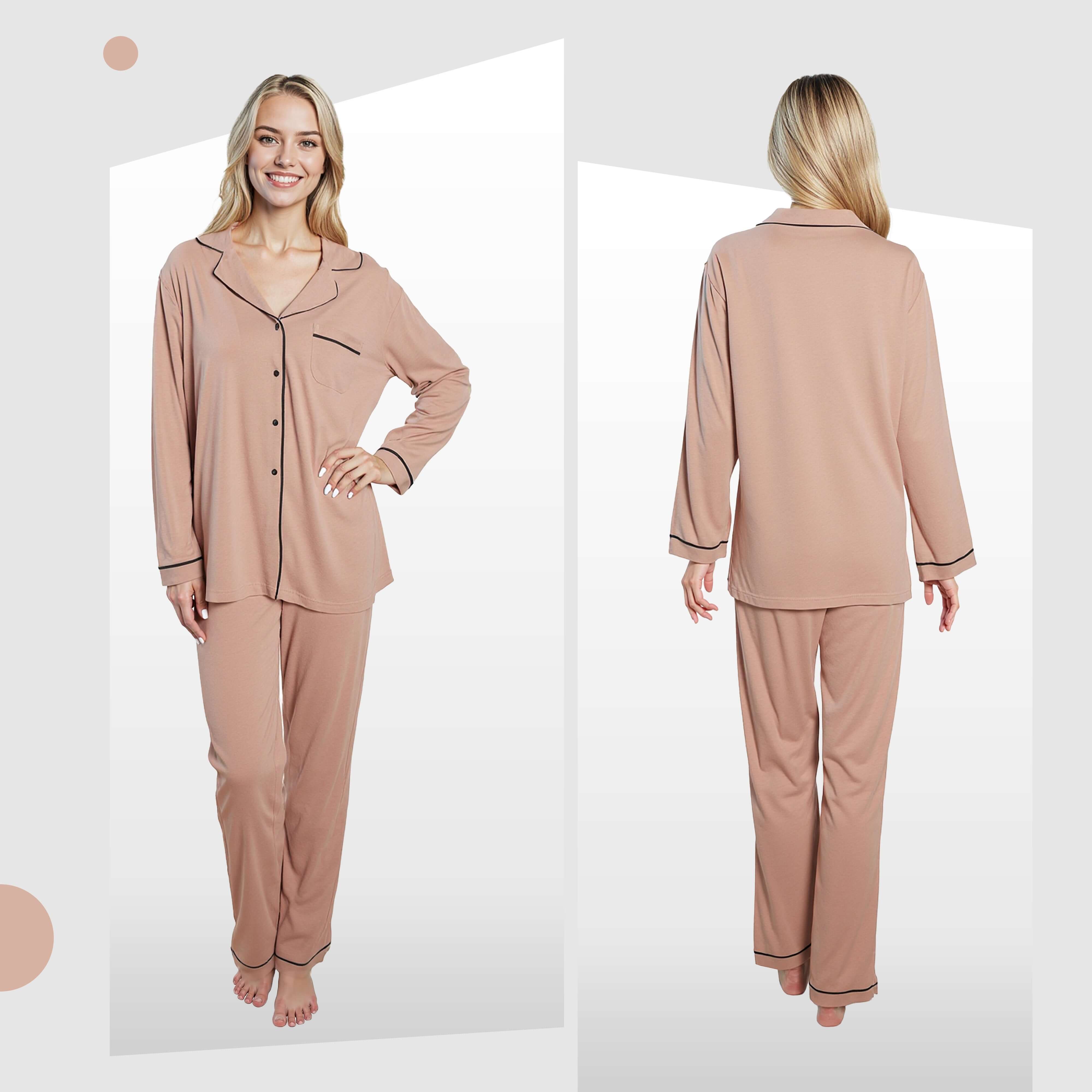 Daisy Dreamer Damen Pyjama-Set, Natur, Weicher Stoff, Langärmeliges Oberteil und Hose, Zweiteilige Nachtwäsche für angenehmen Schlaf