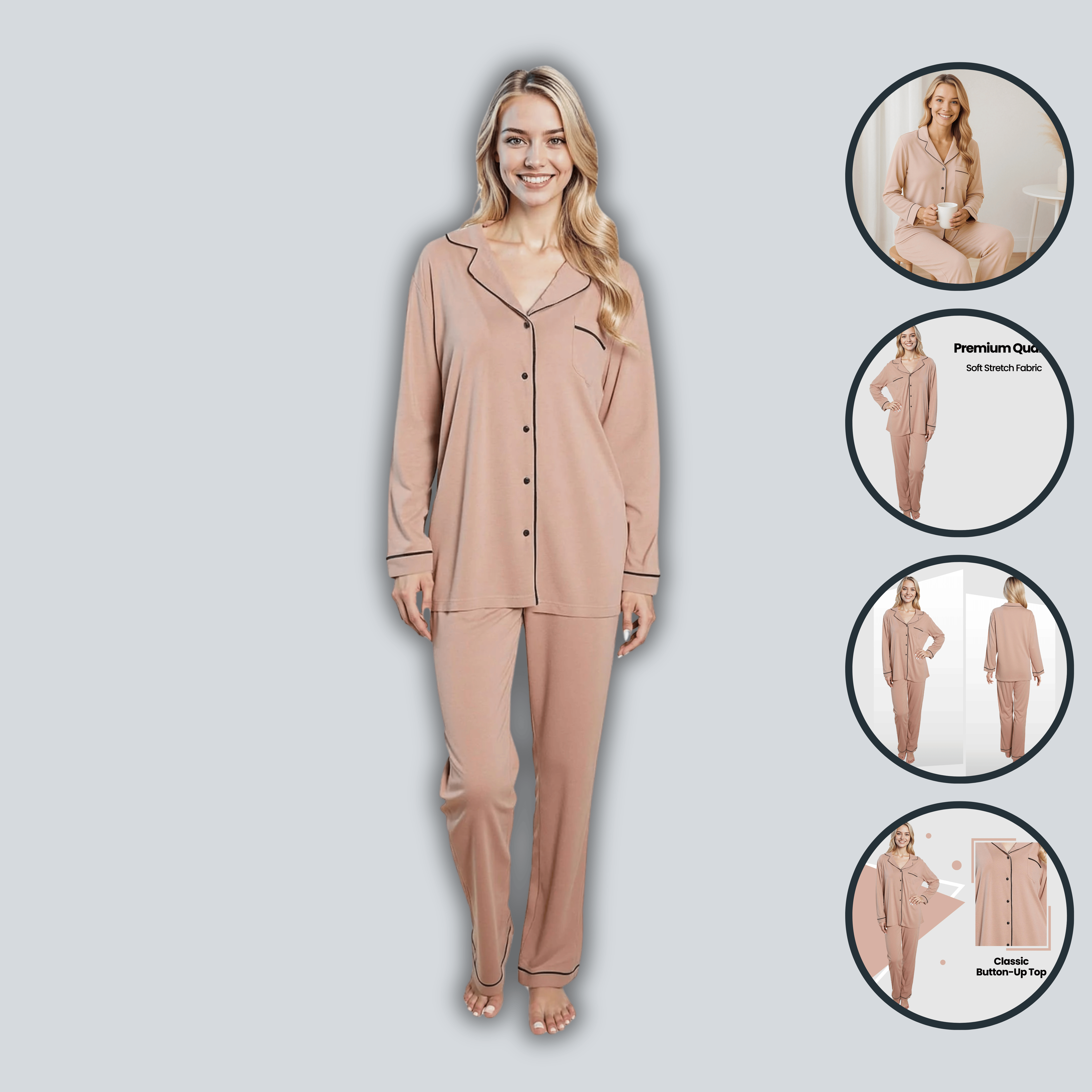 Daisy Dreamer Damen Pyjama-Set, Natur, Weicher Stoff, Langärmeliges Oberteil und Hose, Zweiteilige Nachtwäsche für angenehmen Schlaf
