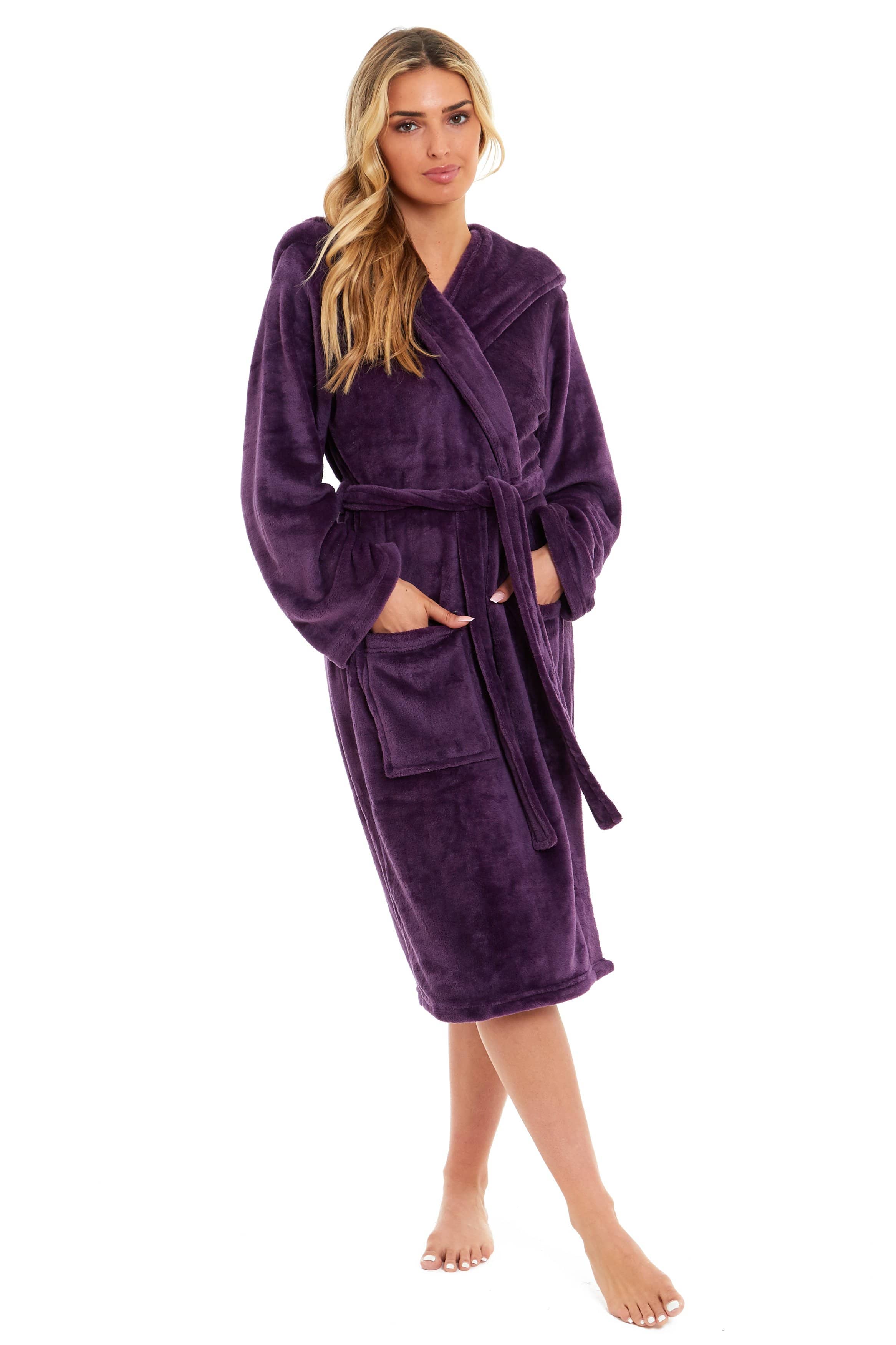 OLIVIA ROCCO Damen Kapuzen-Fleece-Bademantel Ultra-weicher Samt-Bademantel für Winter, Entspannung und Gemütlichkeit zu Hause