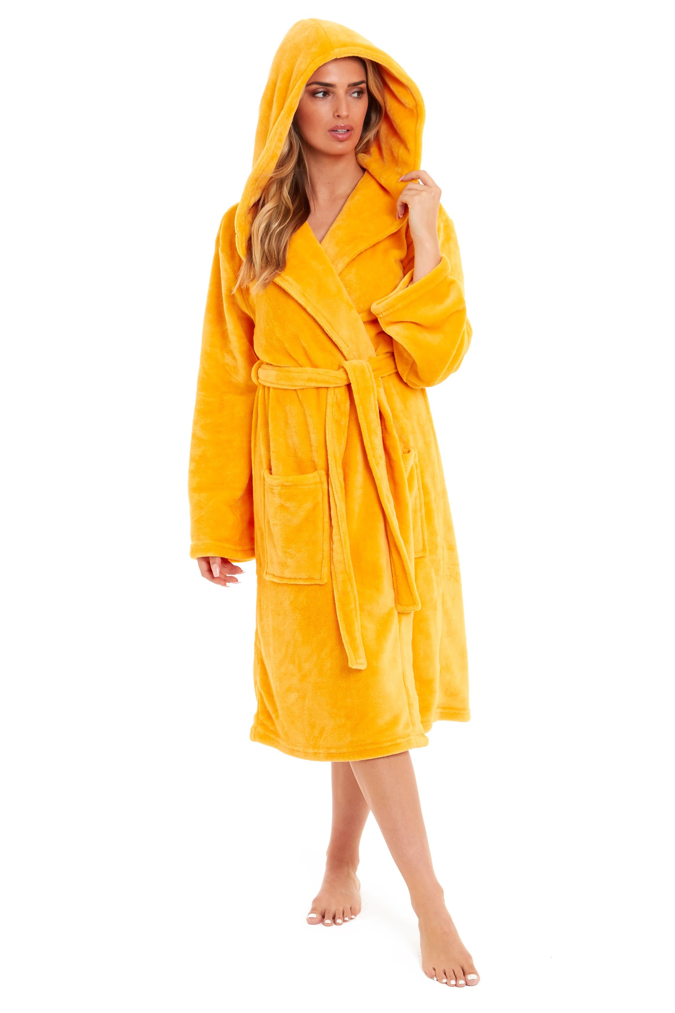 OLIVIA ROCCO Damen Kapuzen-Fleece-Bademantel Ultra-weicher Samt-Bademantel für Winter, Entspannung und Gemütlichkeit zu Hause