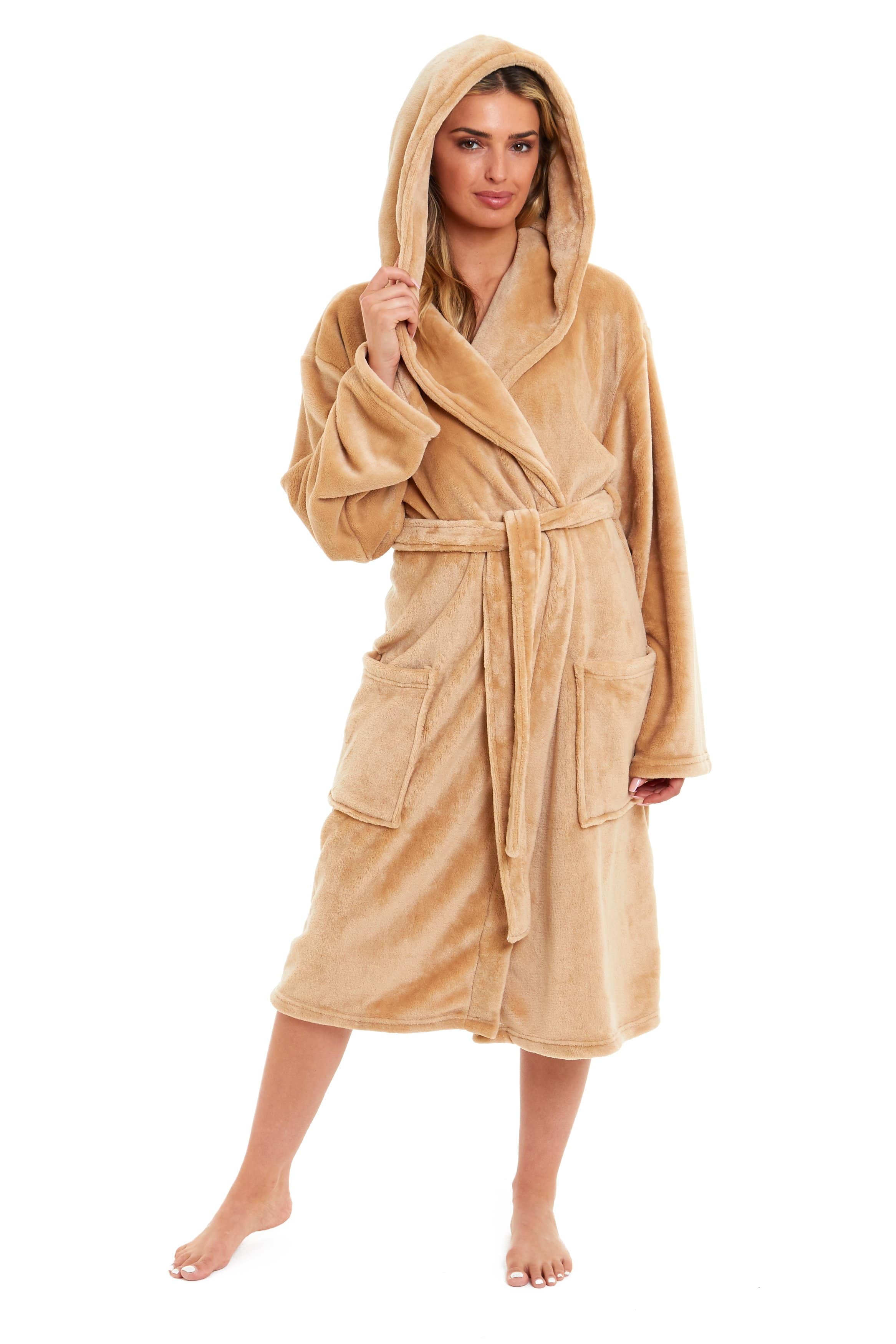 OLIVIA ROCCO Damen Kapuzen-Fleece-Bademantel Ultra-weicher Samt-Bademantel für Winter, Entspannung und Gemütlichkeit zu Hause