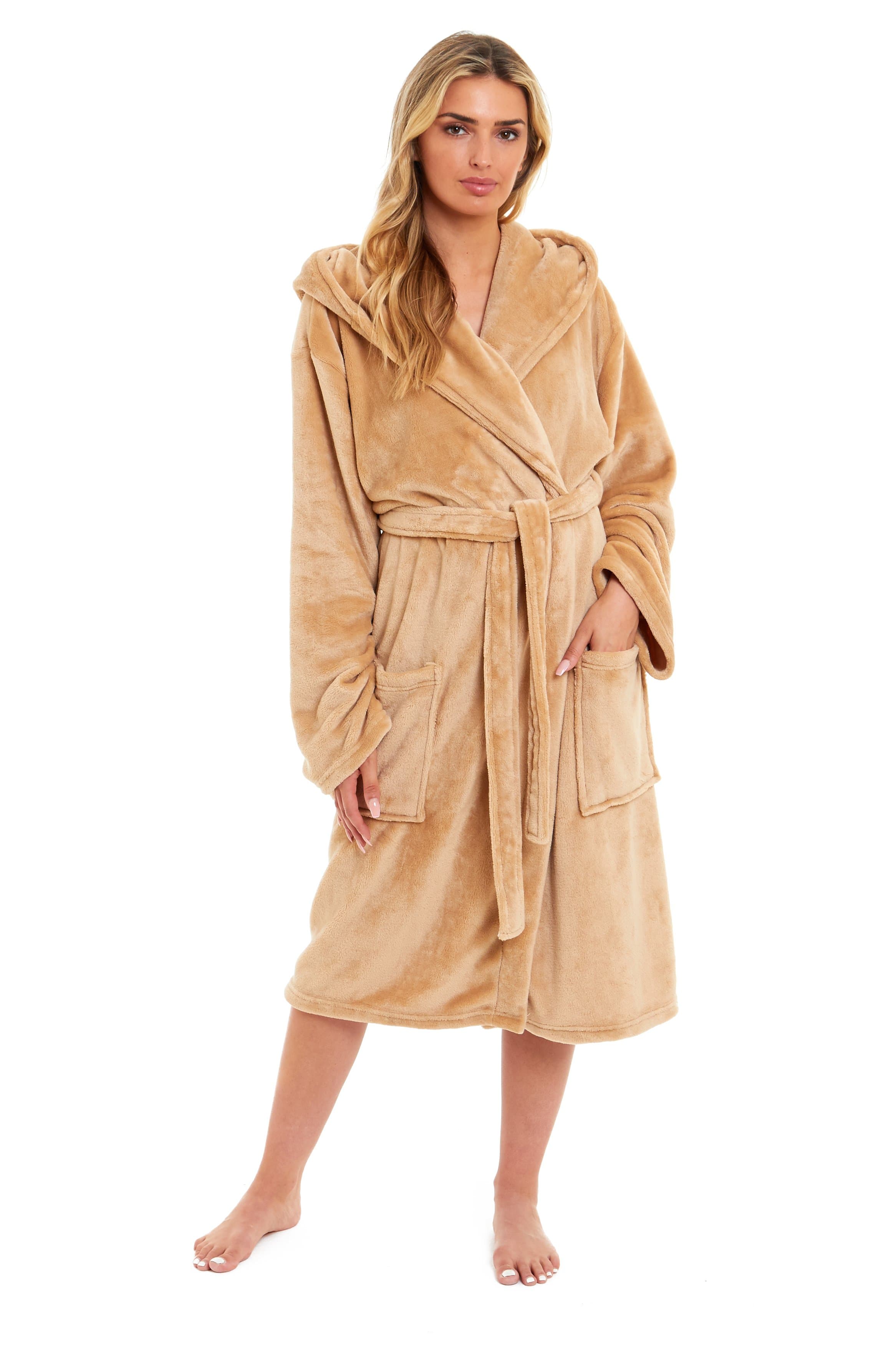 OLIVIA ROCCO Damen Kapuzen-Fleece-Bademantel Ultra-weicher Samt-Bademantel für Winter, Entspannung und Gemütlichkeit zu Hause