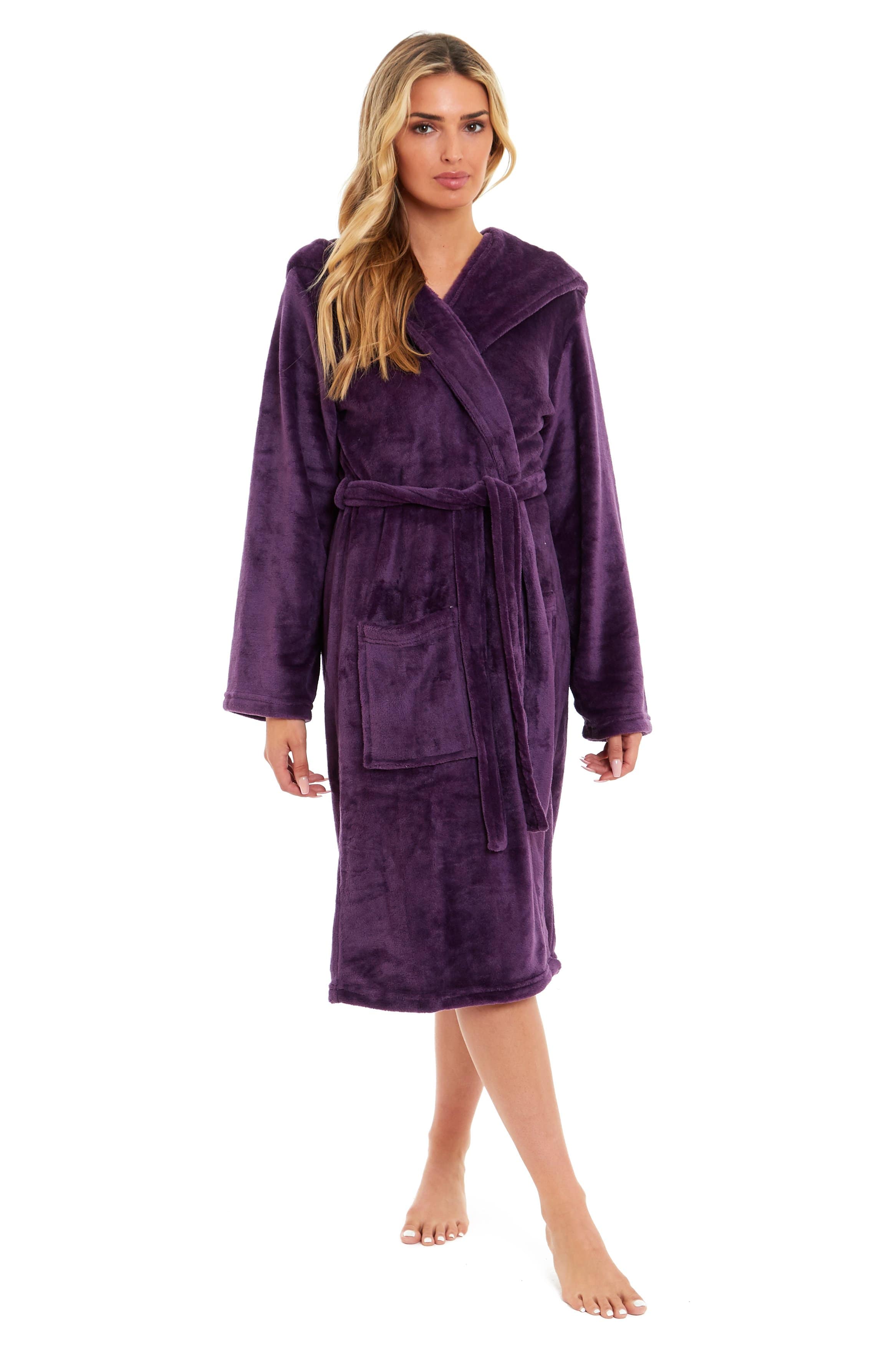 OLIVIA ROCCO Damen Kapuzen-Fleece-Bademantel Ultra-weicher Samt-Bademantel für Winter, Entspannung und Gemütlichkeit zu Hause