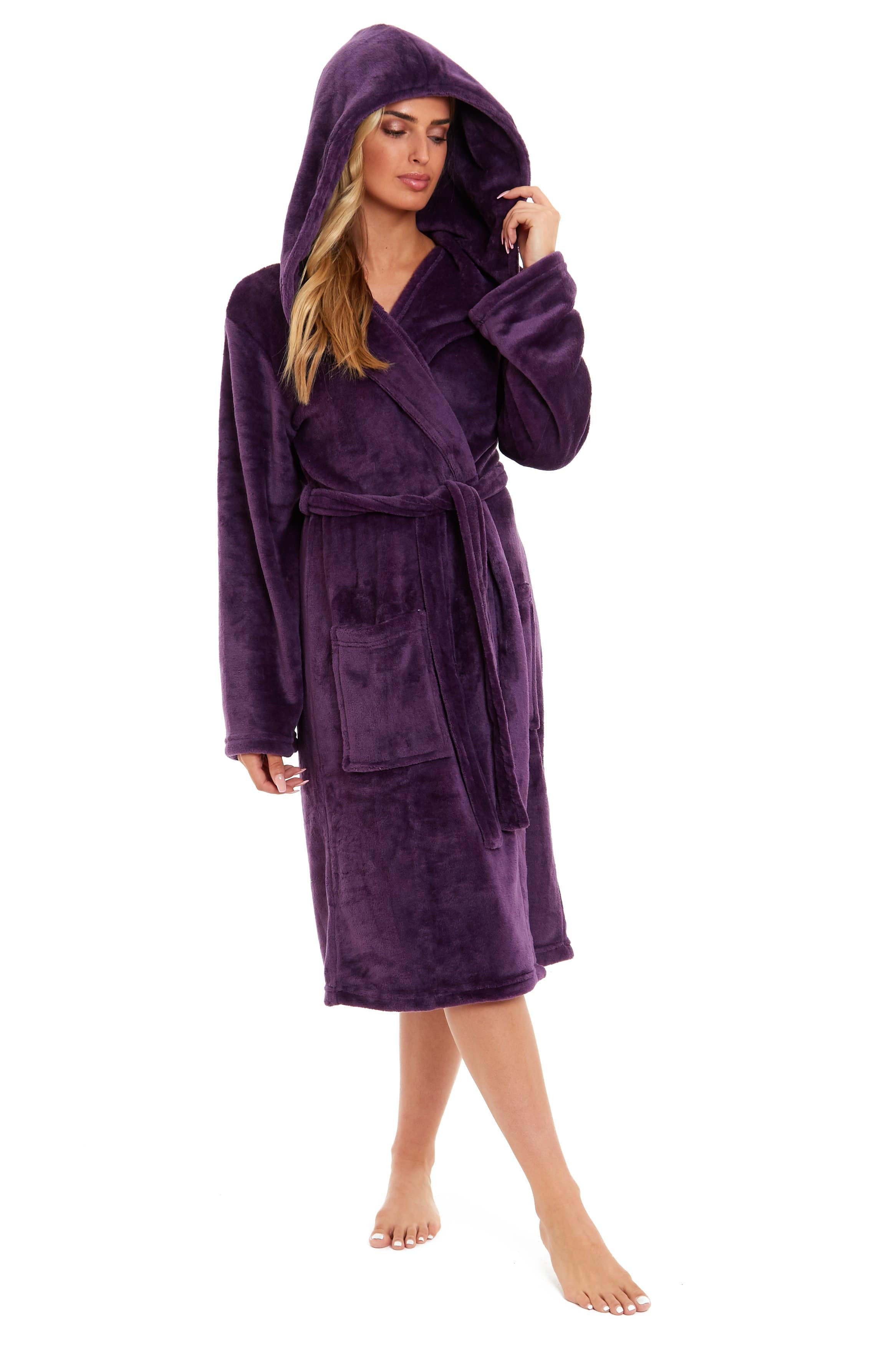 OLIVIA ROCCO Damen Kapuzen-Fleece-Bademantel Ultra-weicher Samt-Bademantel für Winter, Entspannung und Gemütlichkeit zu Hause