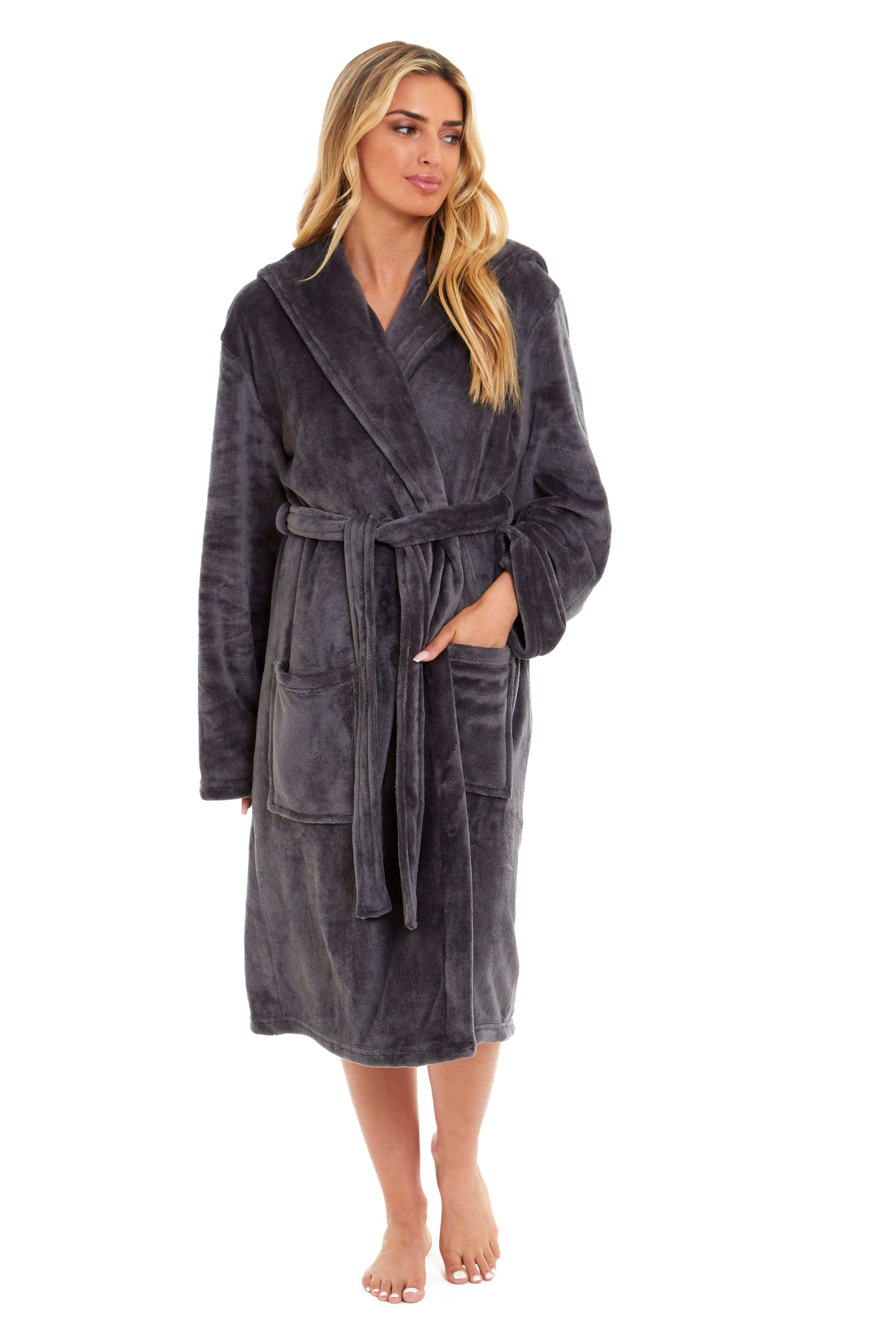 OLIVIA ROCCO Damen Kapuzen-Fleece-Bademantel Ultra-weicher Samt-Bademantel für Winter, Entspannung und Gemütlichkeit zu Hause