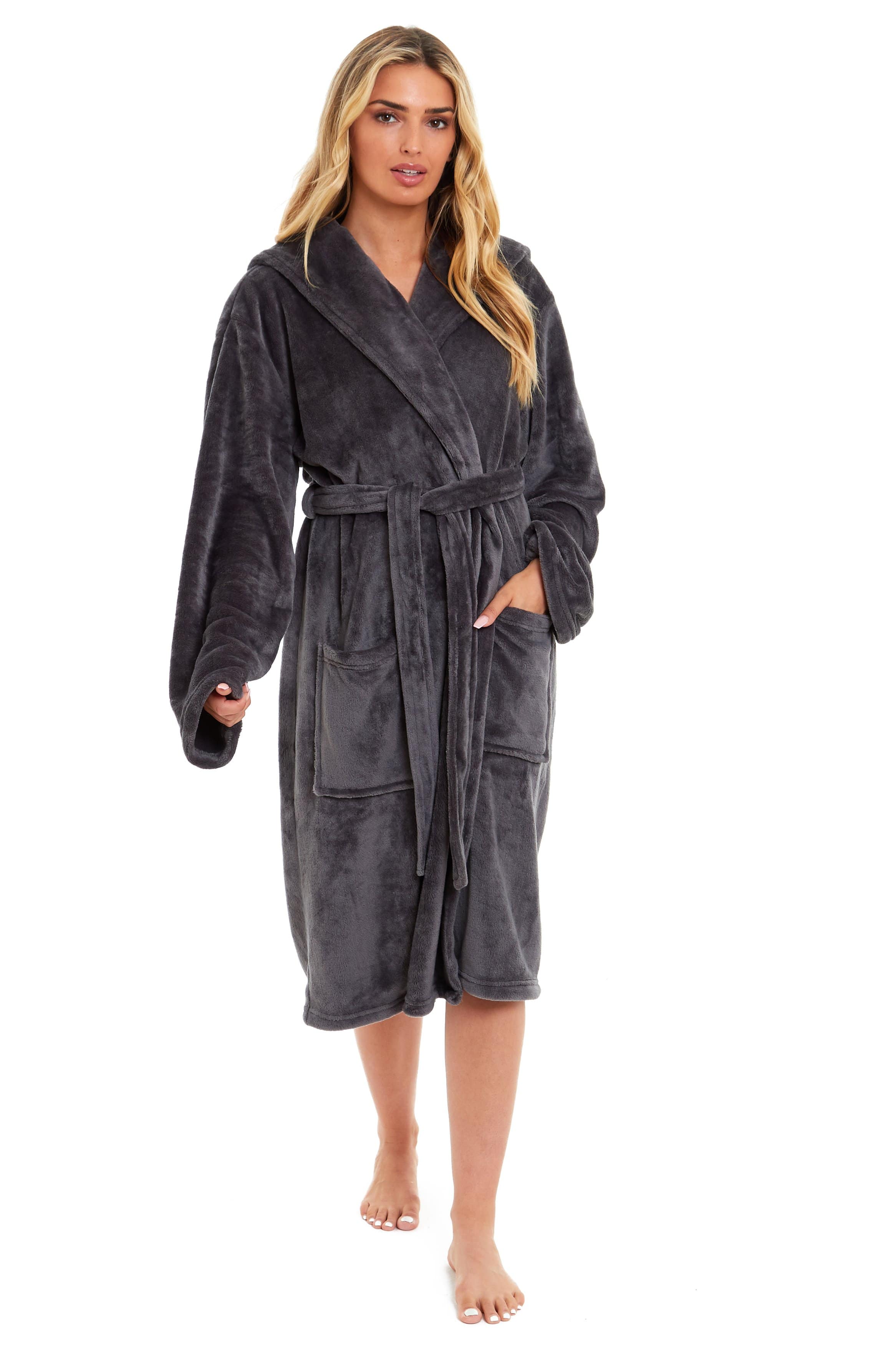 OLIVIA ROCCO Damen Kapuzen-Fleece-Bademantel Ultra-weicher Samt-Bademantel für Winter, Entspannung und Gemütlichkeit zu Hause
