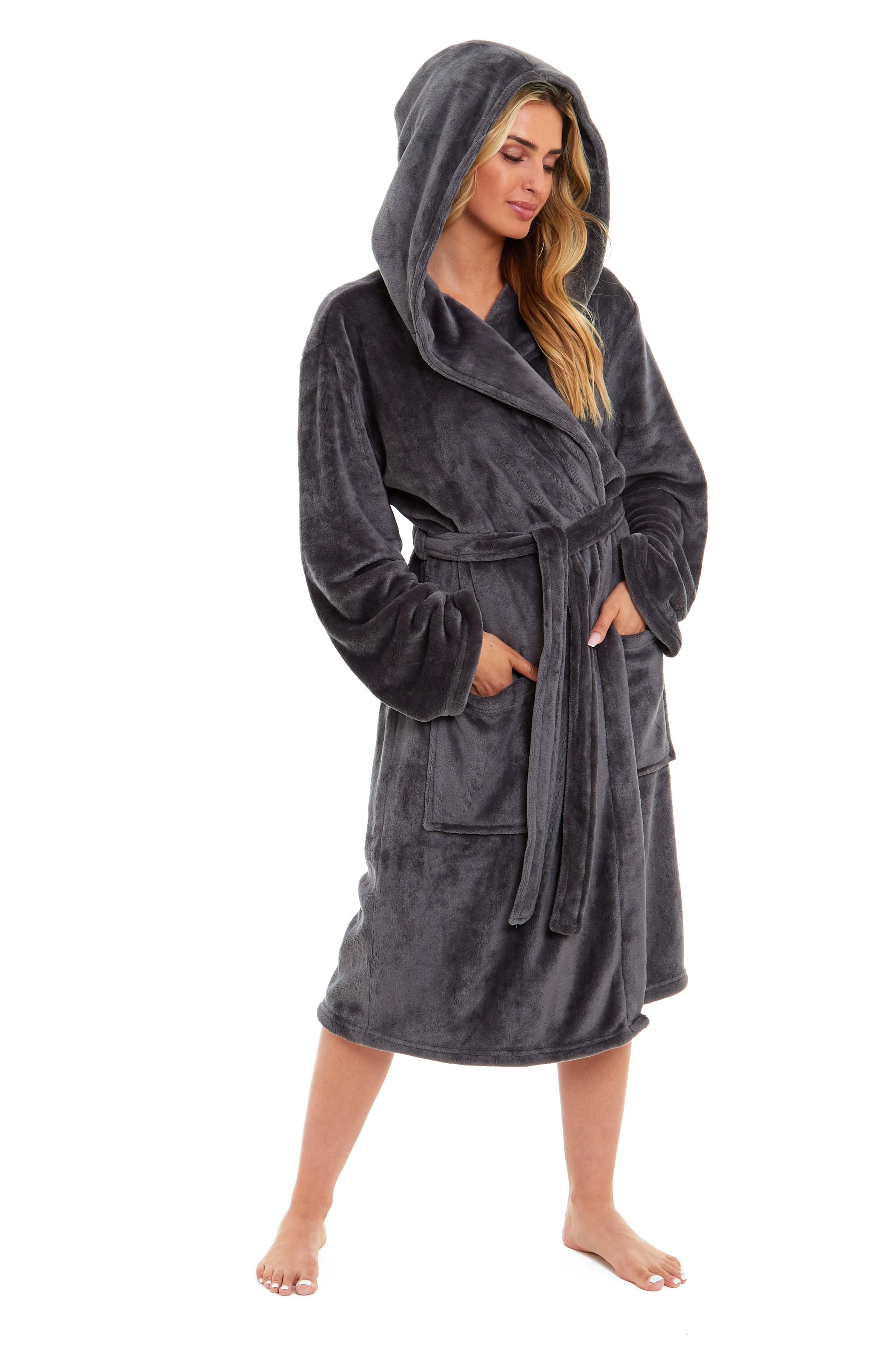 OLIVIA ROCCO Damen Kapuzen-Fleece-Bademantel Ultra-weicher Samt-Bademantel für Winter, Entspannung und Gemütlichkeit zu Hause