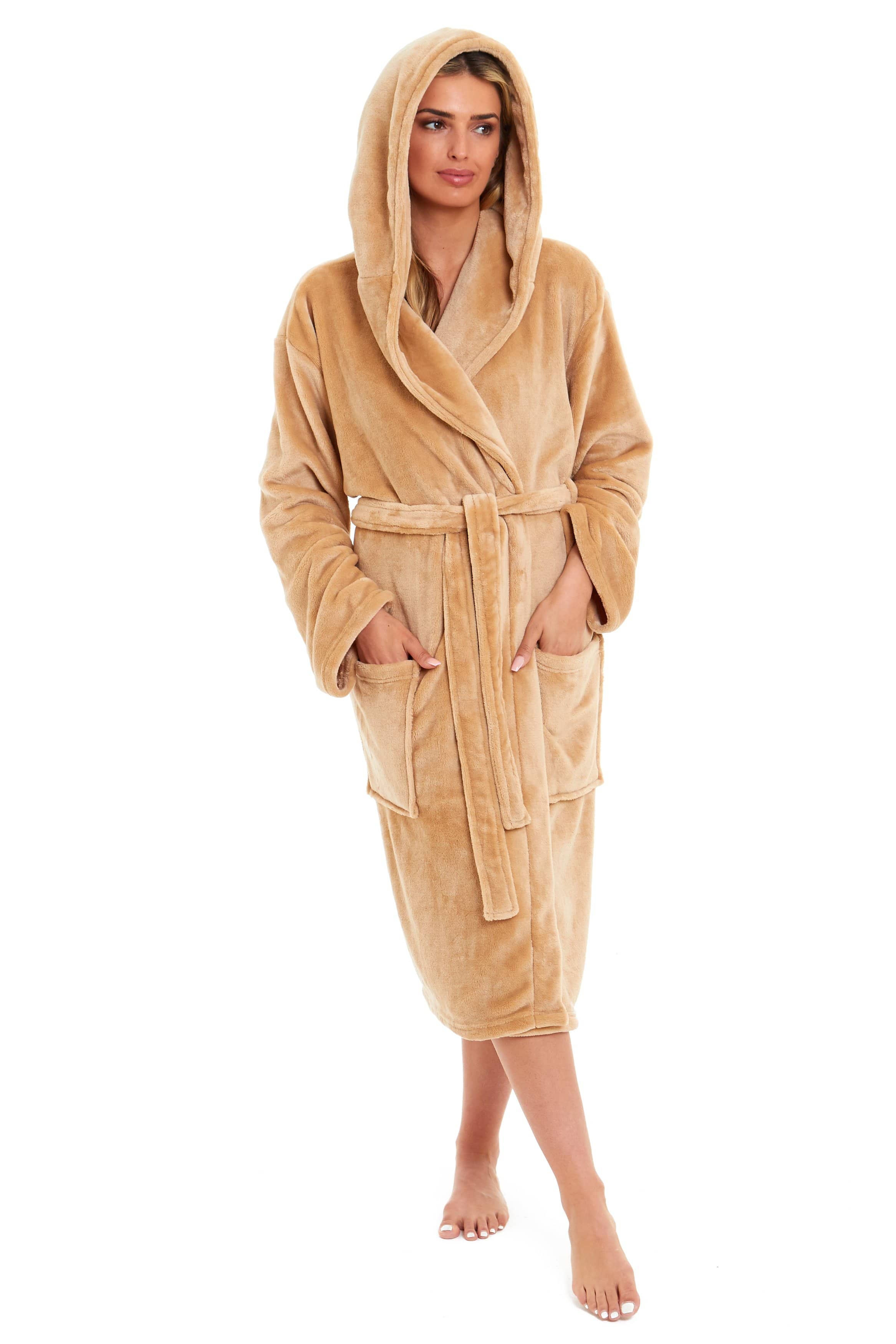 OLIVIA ROCCO Damen Kapuzen-Fleece-Bademantel Ultra-weicher Samt-Bademantel für Winter, Entspannung und Gemütlichkeit zu Hause