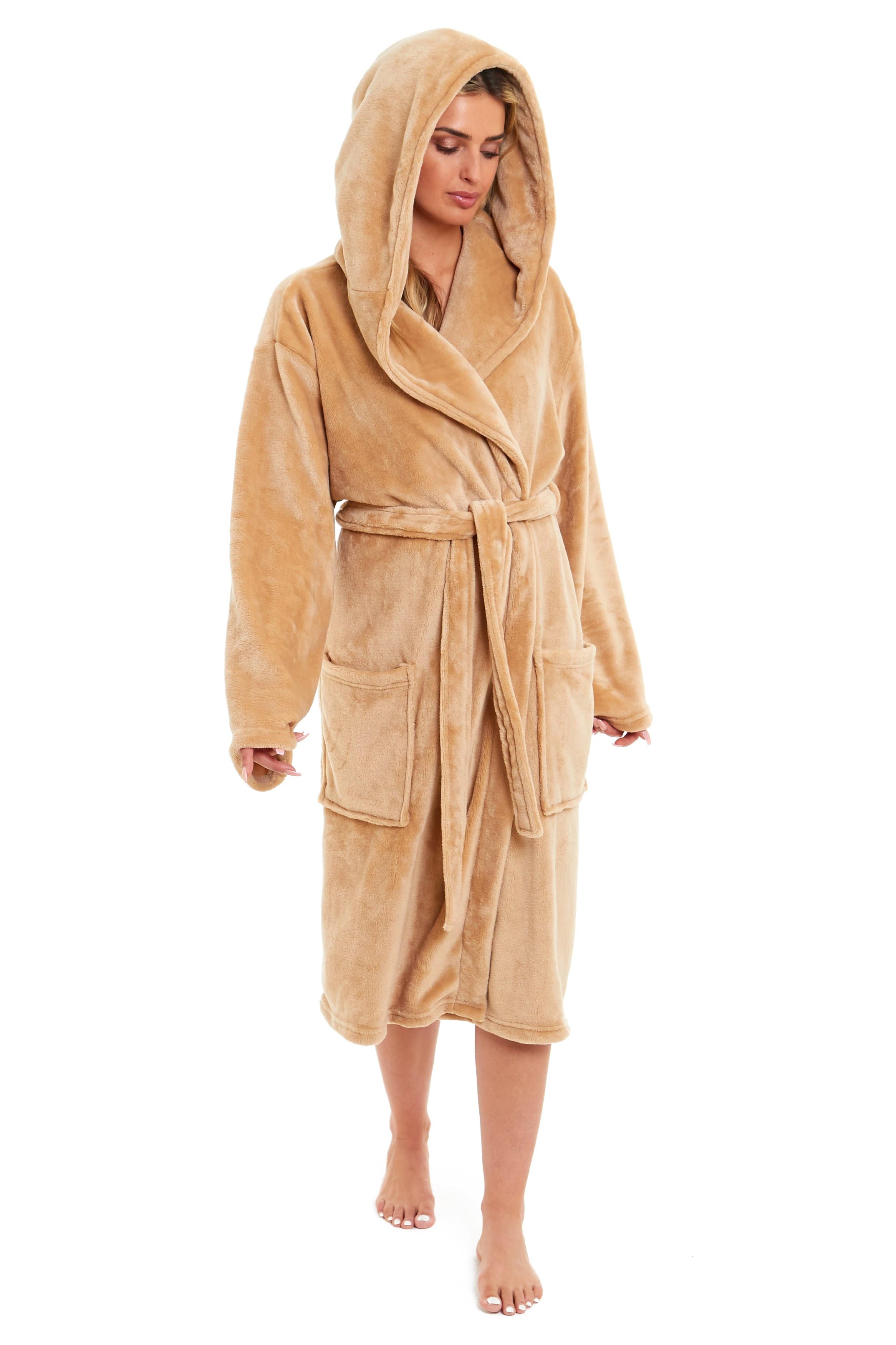 OLIVIA ROCCO Damen Kapuzen-Fleece-Bademantel Ultra-weicher Samt-Bademantel für Winter, Entspannung und Gemütlichkeit zu Hause