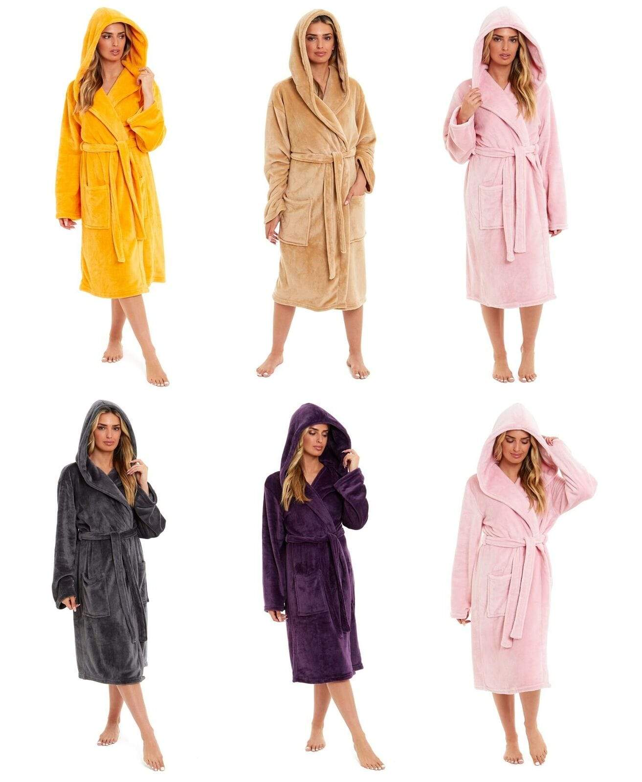 OLIVIA ROCCO Damen Kapuzen-Fleece-Bademantel Ultra-weicher Samt-Bademantel für Winter, Entspannung und Gemütlichkeit zu Hause