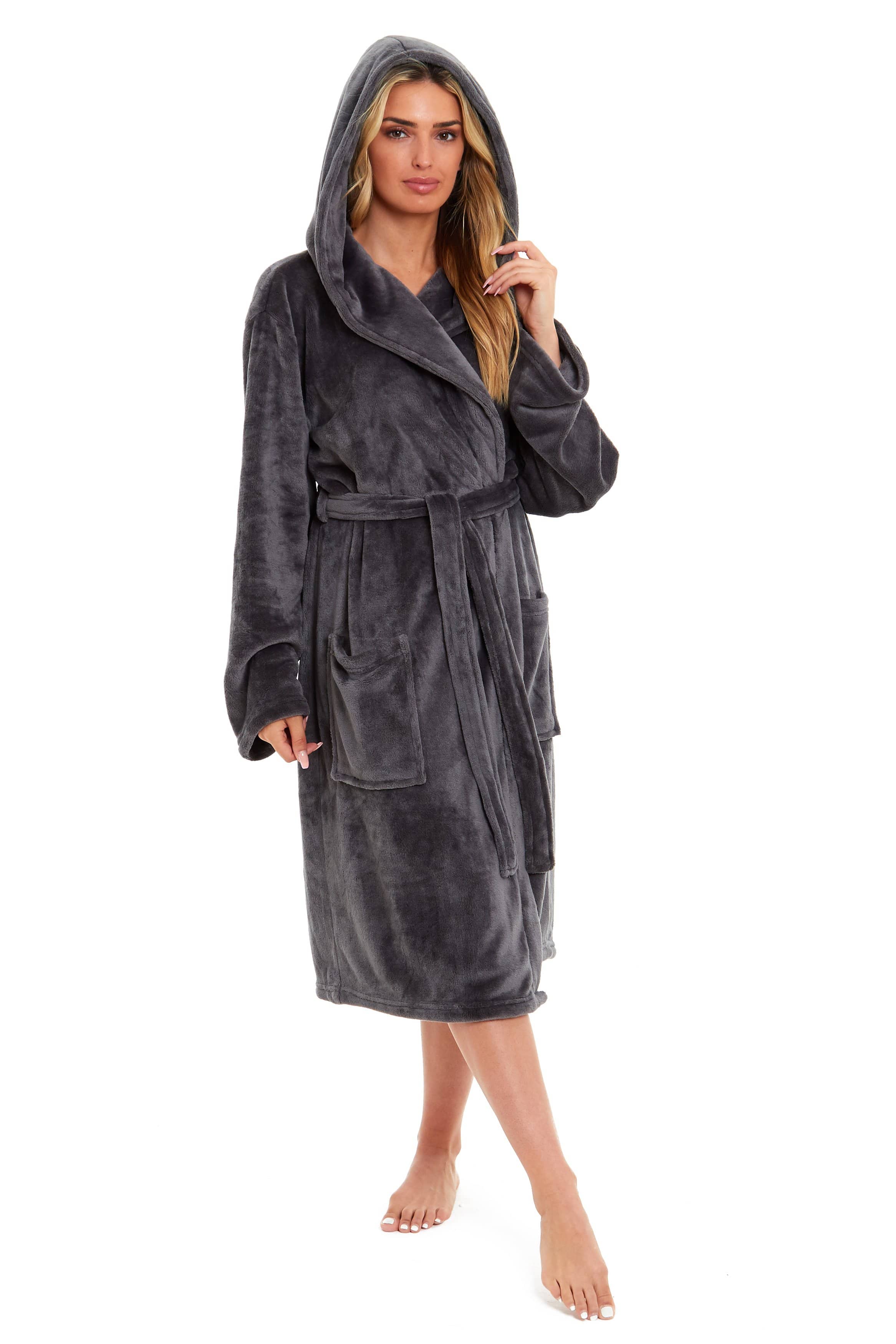 OLIVIA ROCCO Damen Kapuzen-Fleece-Bademantel Ultra-weicher Samt-Bademantel für Winter, Entspannung und Gemütlichkeit zu Hause