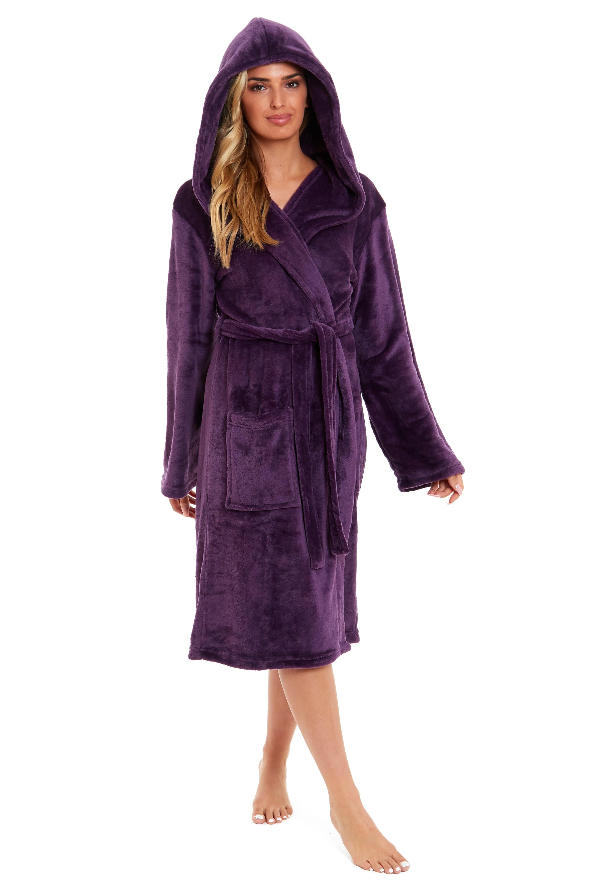 OLIVIA ROCCO Damen Kapuzen-Fleece-Bademantel Ultra-weicher Samt-Bademantel für Winter, Entspannung und Gemütlichkeit zu Hause