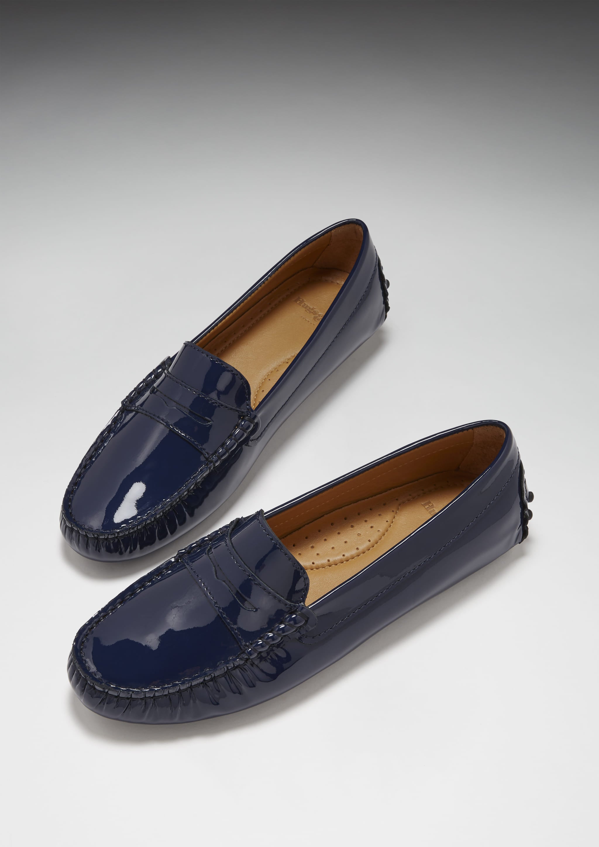 Damen-Slipper Penny Loafer, Lackleder Marineblau
