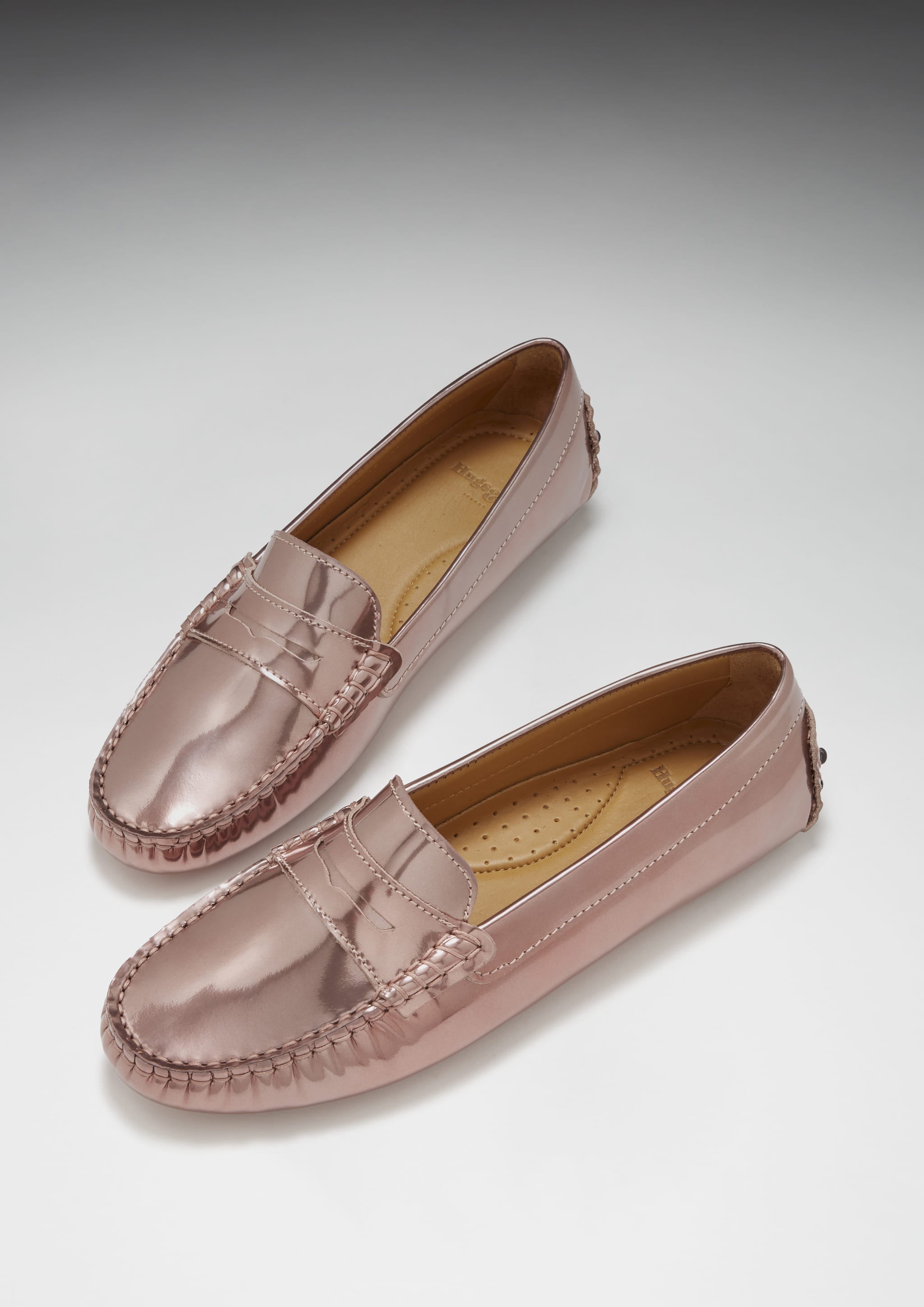Damen Penny Slipper, Roségold Lackleder