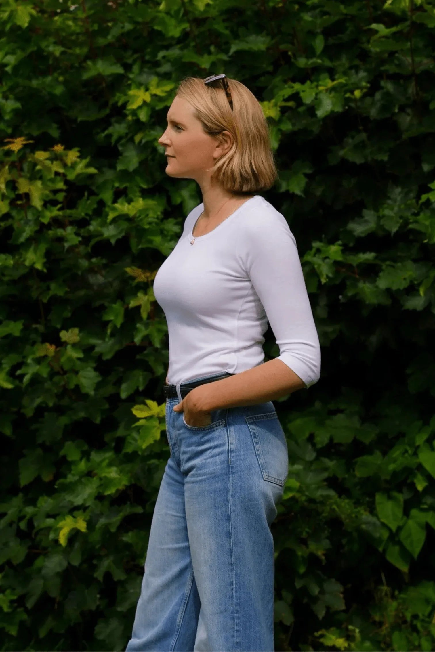 Dreiviertelarm-T-Shirt aus Baumwoll-Modal-Mix mit Rundhalsausschnitt